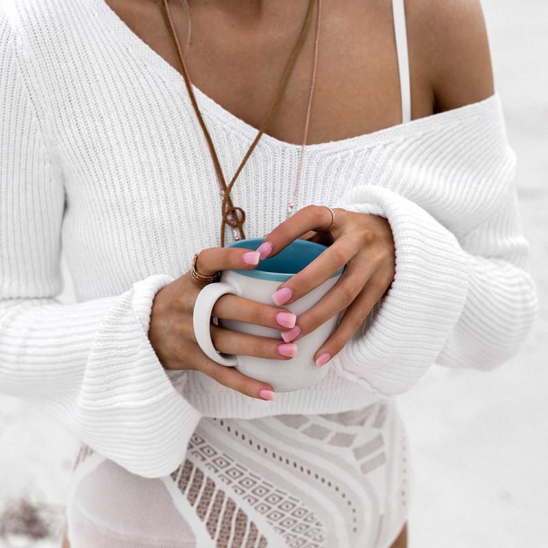 Sexy White Long Sleeve Crop Top Sweater