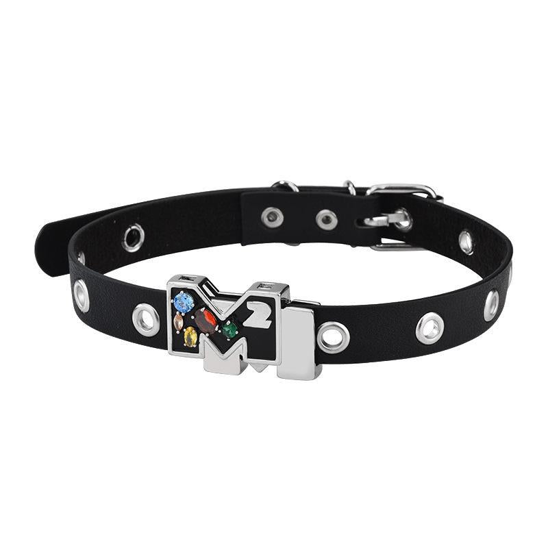 Colored Stone Leather Head Fashion Choker