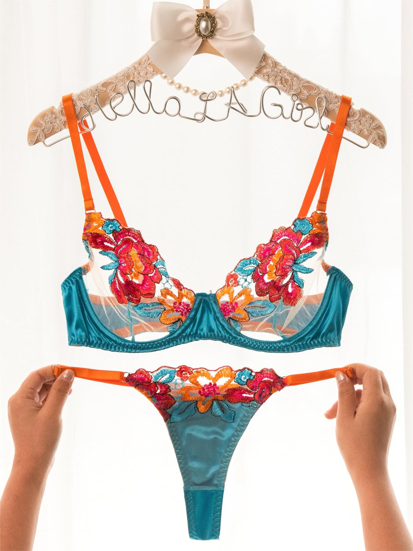 Free Shipping For Blue Satin Vintage Color Clash Lingerie Set