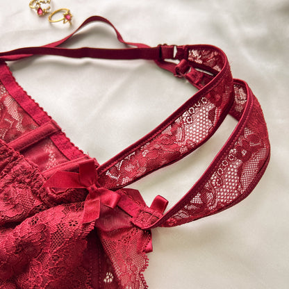 Free Shipping For Sexy Red Floral Lace Trim Underwire Bra Lingerie