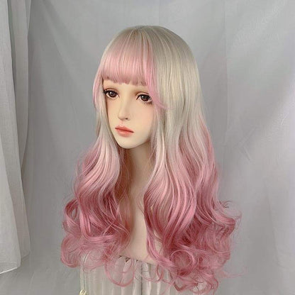 Free Shipping For Hivava Kawaii Cute Platinum Gradient Pink Long Curly Lolita Wig