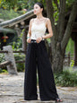 Casual Wide Leg Pleated Loose Solid Color Pants-Homeunderwear