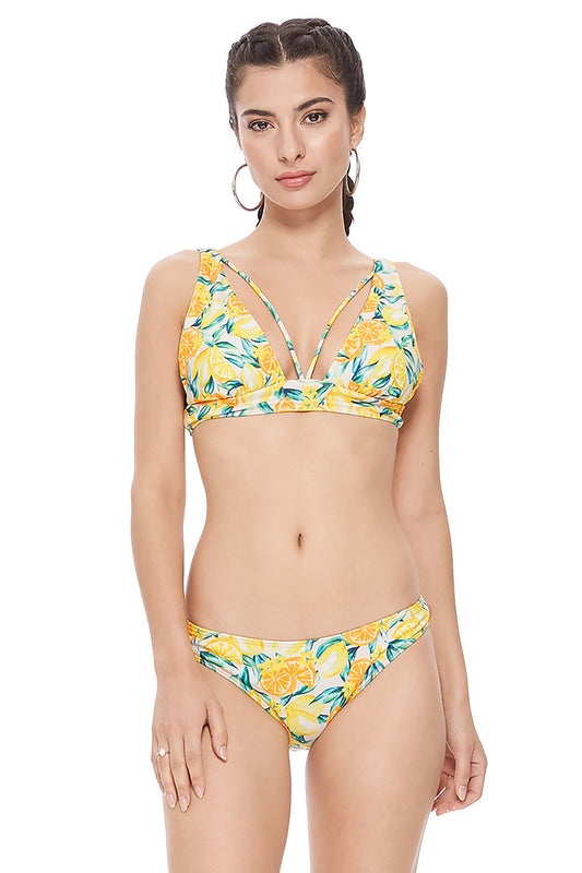 Free Shipping For Lemon Print Halter Bikini Set