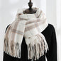 Imitated Cashmere Warm Plaid Tassled Shawl Scarf