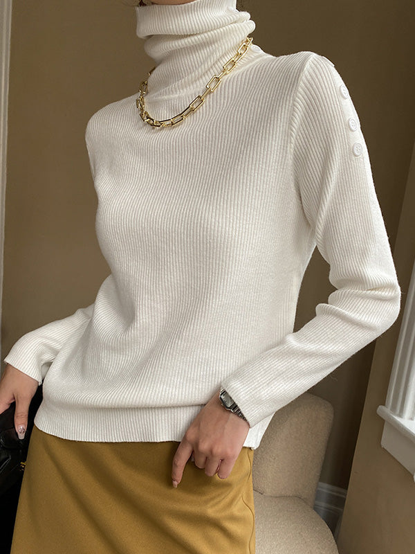 Casual Skinny Long Sleeves Solid Color High-Neck Sweater Tops-Homeunderwear