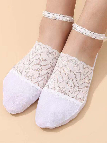 Casual Split-Joint Lace With Beads Socks Accessories-Homeunderwear