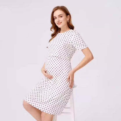 Free Shipping ForPregnant women's polka dot round neck short sleeved nursing dress