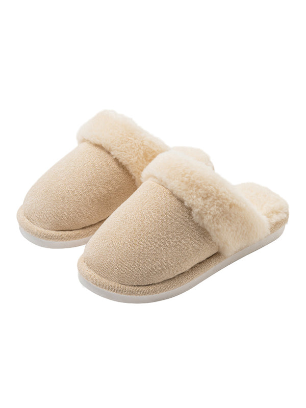 Home Wear Velvet Keep Warm Solid Color Slippers-Homeunderwear