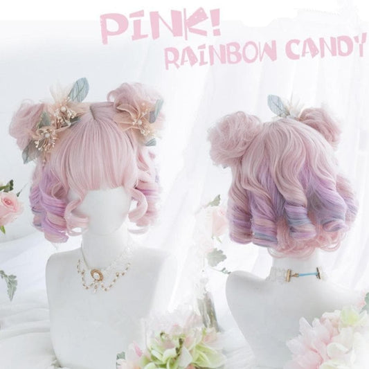 Free Shipping For Hivava Pink Rainbow Candy Lolita Wig