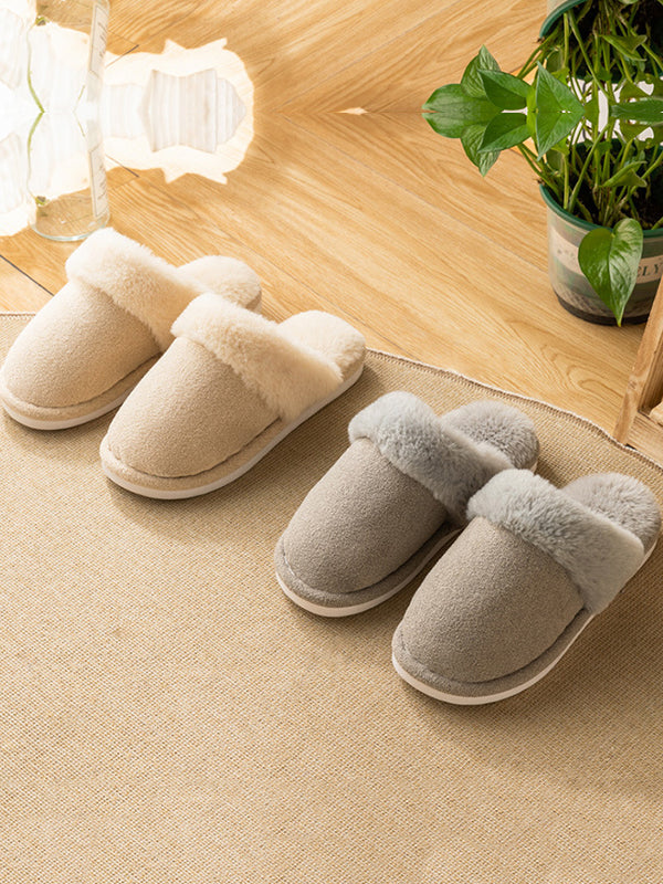 Home Wear Velvet Keep Warm Solid Color Slippers-Homeunderwear