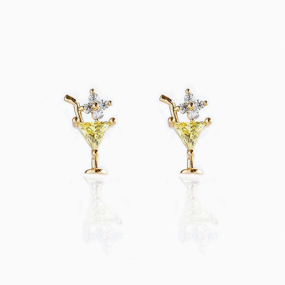 Free Shipping For Golden Plated Yellow Drink Stud Earrings