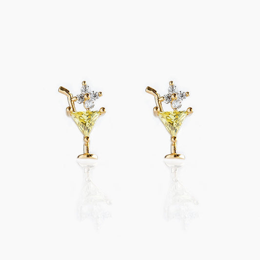 Free Shipping For Golden Plated Yellow Drink Stud Earrings