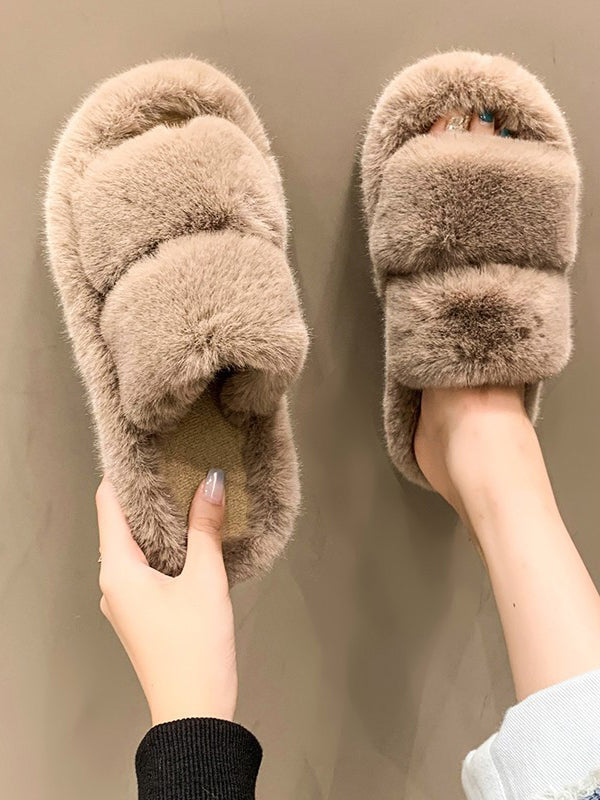 Simple Velvet Keep Warm Solid Color Slippers-Homeunderwear