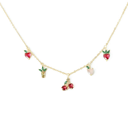 Free Shipping For Golden Plated Gold Fruit Strawberry&Cherry Necklace