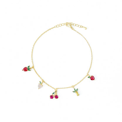 Free Shipping For Golden Plated Gold Fruit Strawberry&Cherry Anklet