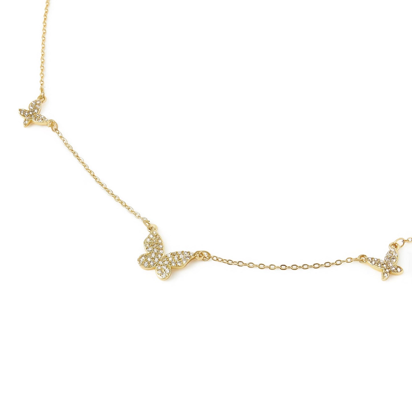 Free Shipping For Golden Plated Diamonds 3-Butterfly Gold Necklace