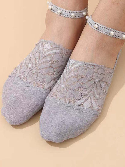 Casual Split-Joint Lace With Beads Socks Accessories-Homeunderwear