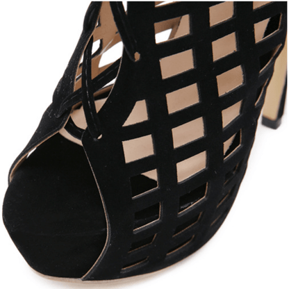 Black Peep Toe Platform High Heel Cutout Over Knee Sandals