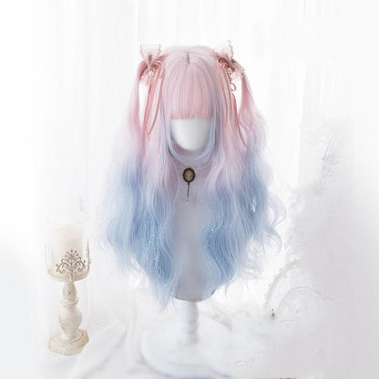 Free Shipping For Hivava Lolita Pink Blue Gradient Long Curly Wig