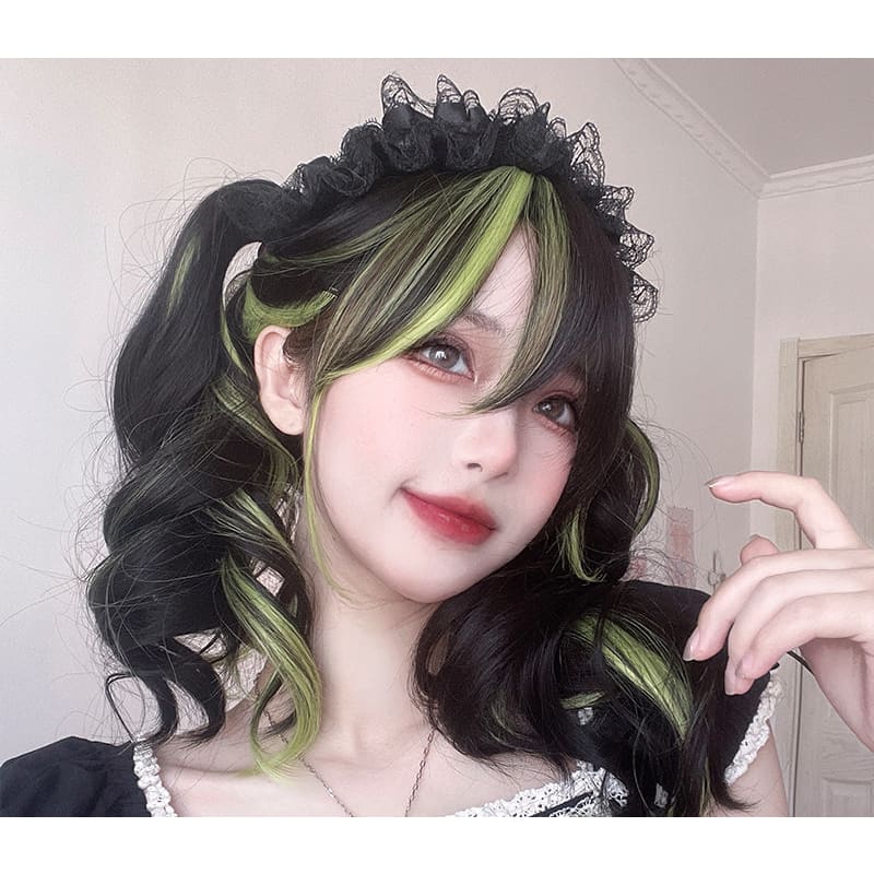 Free Shipping For Hivava Lovely Kawaii eGirl Monster Style Green Black Curly Wig