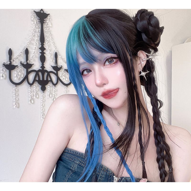 Free Shipping For Hivava eGirl Gradiente Front Side Blue Narutal Black Wig