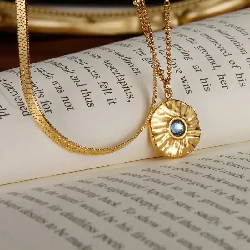 Free Shipping For Golden Gold Plated Stainless Steel Layered Necklace with Stone