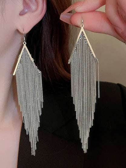 Geometric Plain Tasseled Drop Earrings