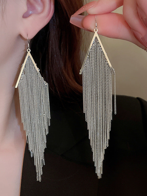 Geometric Solid Color Tasseled Drop Earrings