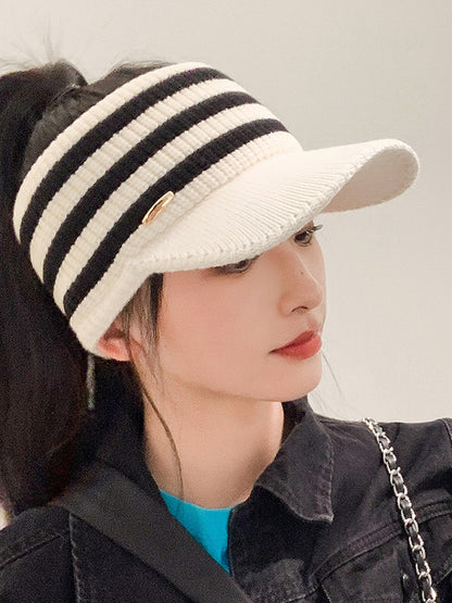 New Fashion Casual Weave Contrast Color Striped Jacquard Solid Color Hats&Caps-Homeundewear