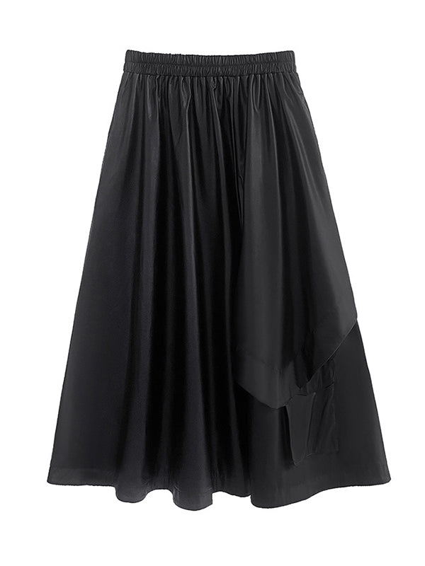 Simple Irregularity Elasticity Solid Color PU Skirts Bottoms