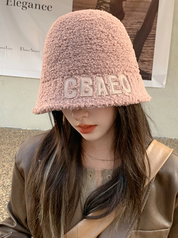 Casual Keep Warm Solid Color Letter Applique Bucket Hat-Homeunderwear