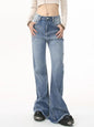 Mid Rise Raw Edge Slim Flare Jeans