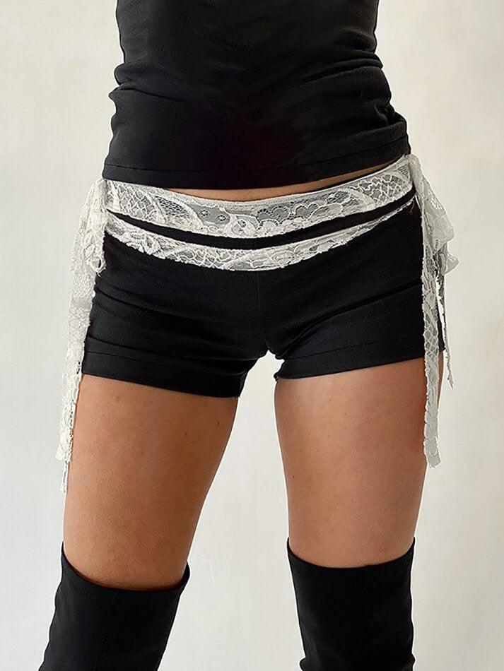 Lace High Waist Stretch Double Side Tie Casual Shorts