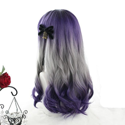 Free Shipping For Hivava Gradient Purple Grey Wave Long Wig