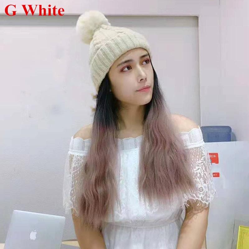 Free Shipping For Hivava Colorful Knitting Hat With Removable Long Curly Wig 6