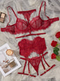 Sexy Lingerie Set for Women - Red Lace & Satin Bra with Adjustable Straps, Thong Panties, and Garter Belt - Elegant and Alluring Adult Intimate Apparel, Intimate Apparel|Elegant Lingerie Set|Adjustable Straps