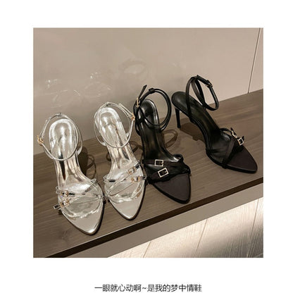 2025 New Cross Strap Rhinestone Buckle Pointed-toe High Heel Sandals