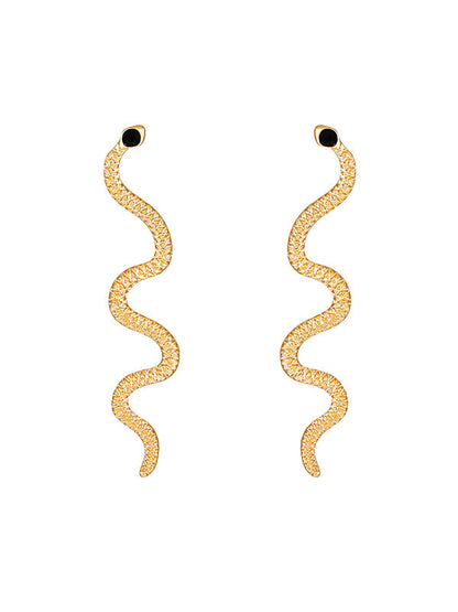 Geometric Rhine Stones Snake Shape Solid Color Drop Earrings