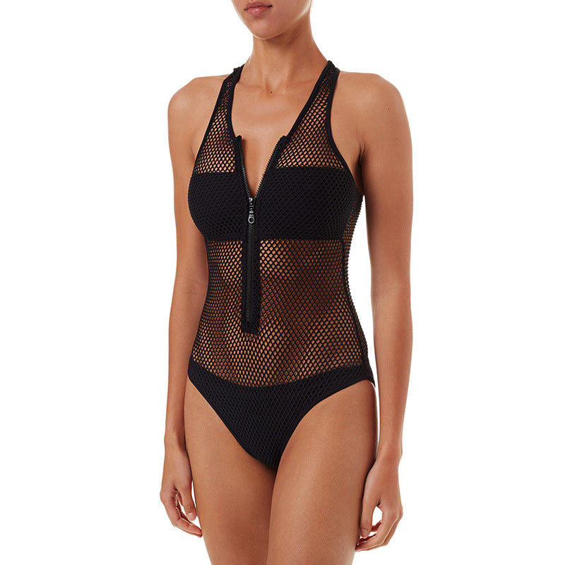 Deep V Mesh One Piece Swimsuit