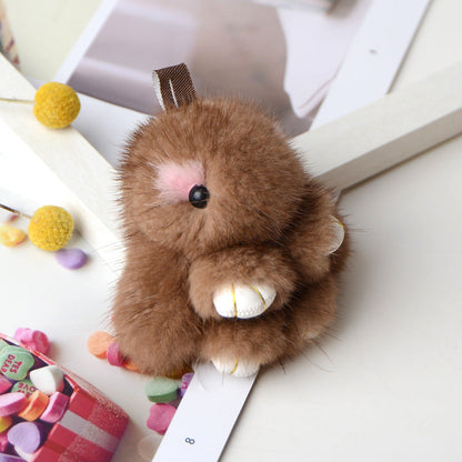 Mink Fur Bunny Bag Charm Keychain Plush Toy Car Keyring Accessory