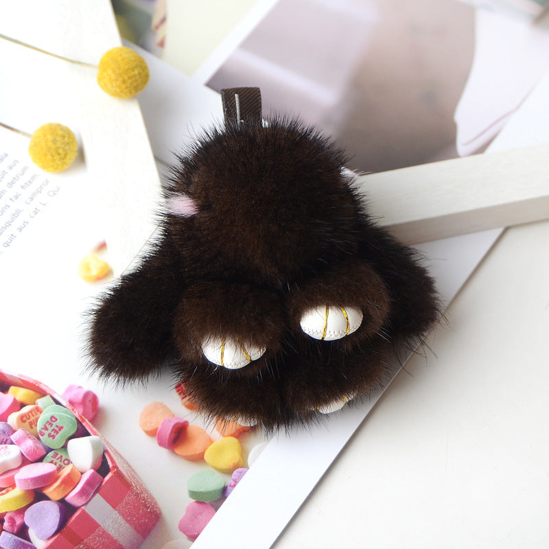 Mink Fur Bunny Bag Charm Keychain Plush Toy Car Keyring Accessory