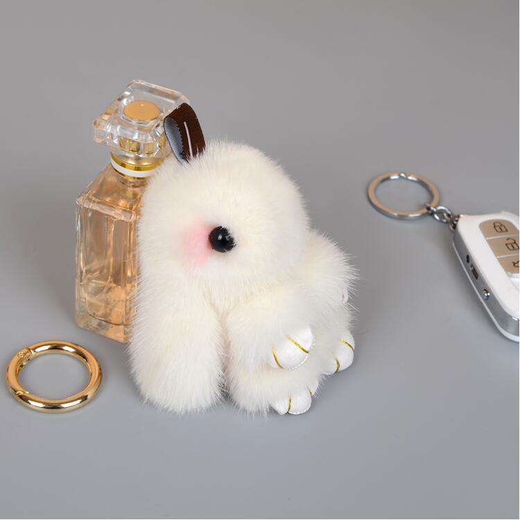 Mink Fur Bunny Bag Charm Keychain Plush Toy Car Keyring Accessory