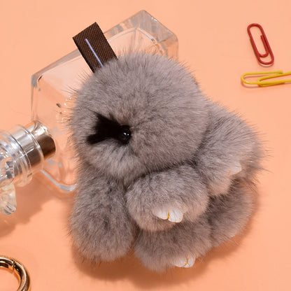 Mink Fur Bunny Bag Charm Keychain Plush Toy Car Keyring Accessory