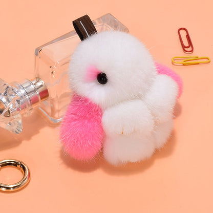 Mink Fur Bunny Bag Charm Keychain Plush Toy Car Keyring Accessory