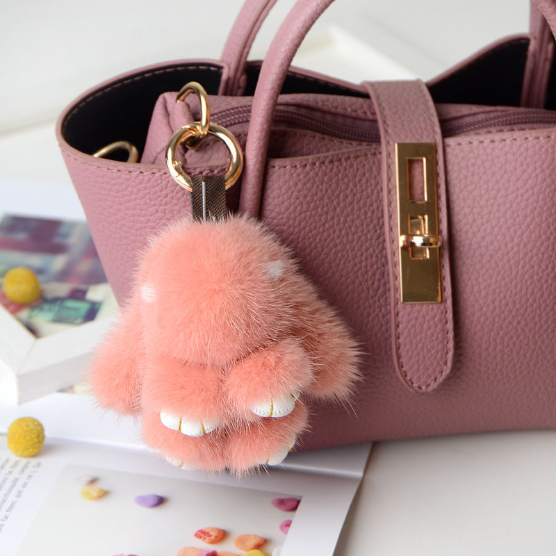 Mink Fur Bunny Bag Charm Keychain Plush Toy Car Keyring Accessory