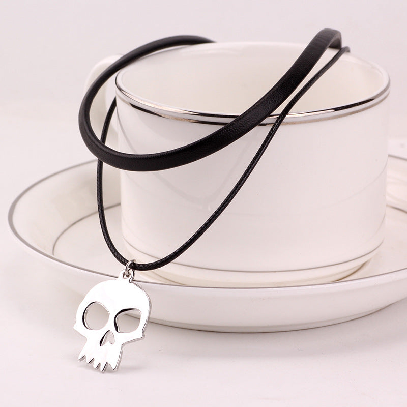 Black Leather Rope Ghost Head Choker