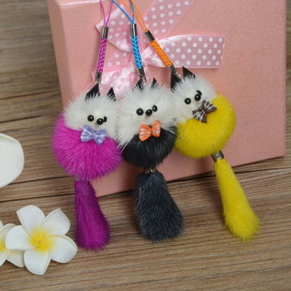 Furry Animal Keychain Real Mink Fur Lovely Fox Cute Gift Idea Bags PomPom Charm