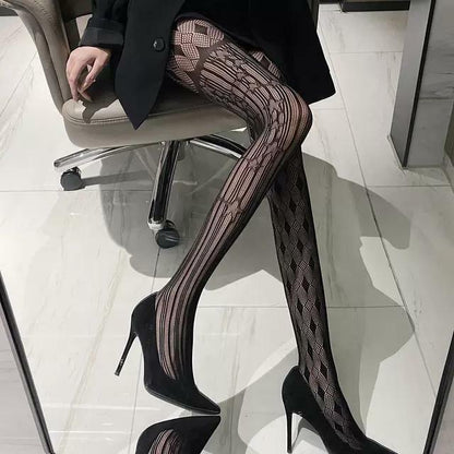 Sexy Asymmetric Pattern Sexy Hollow Out Trend Long Tube Bottomed Pantyhose