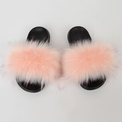 Raccoon dog hair imitation fox hair slippers women's hair sandals