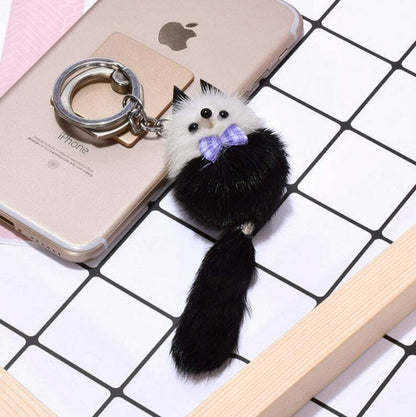 Furry Animal Keychain Real Mink Fur Lovely Fox Cute Gift Idea Bags PomPom Charm